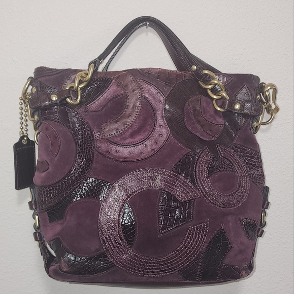 Coach Inlaid C Brooke Purple Leather Suede Medium Hobo Tote Bag Purse  -Rare - Picture 1 of 11